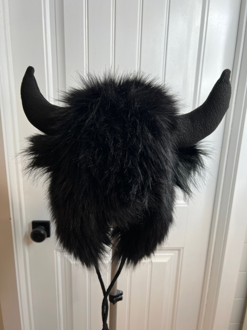 Black Faux Fur Funny Plush Ox Horn Cosplay Warm Costume Hat. OS. - Picture 8 of 12